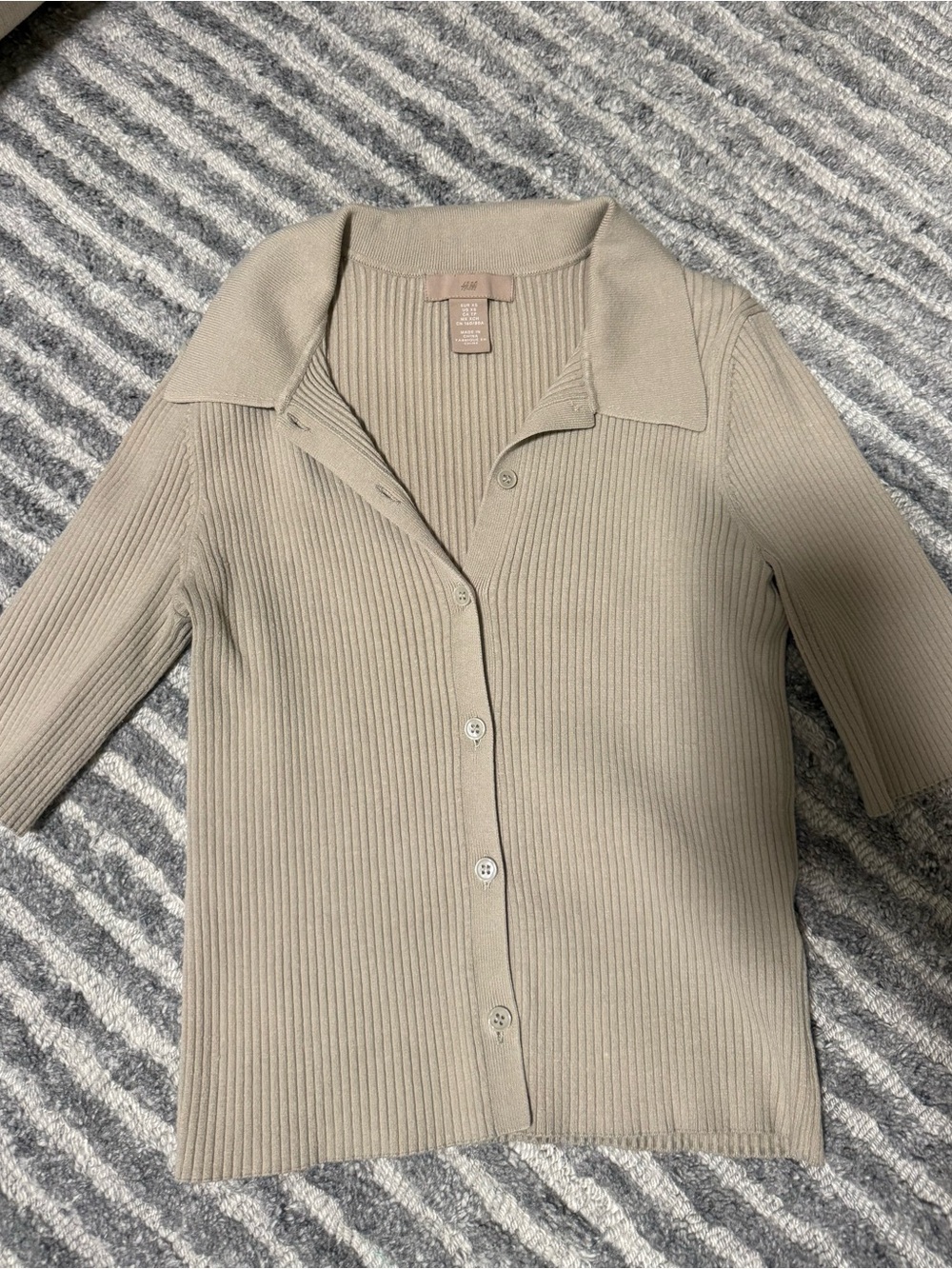 H&M Beige Ribbed Button-Down Polo Top